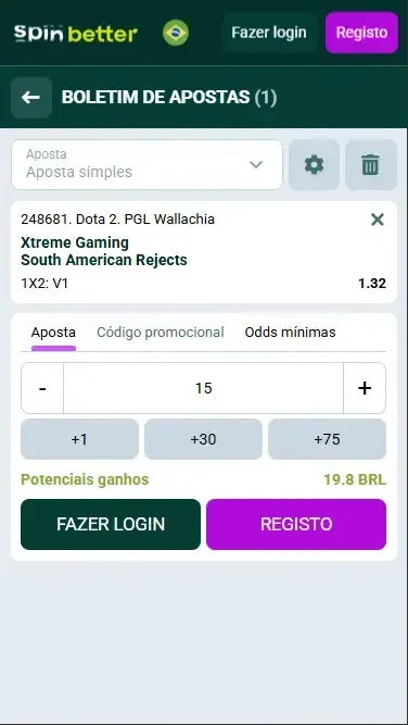 Spinbetter Brasil: Bilhete de Aposta em eSports