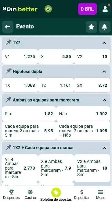 Mercados de Apostas Spinbetter