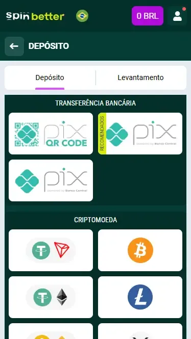 Métodos de Depósito Spinbetter Brasil
