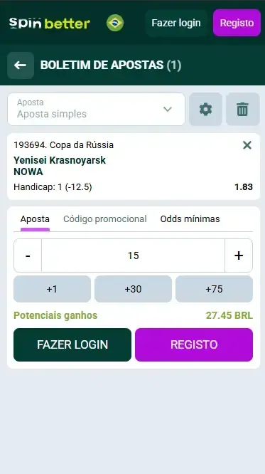 Boletim de apostas de voleibol da Spinbetter no Brasil