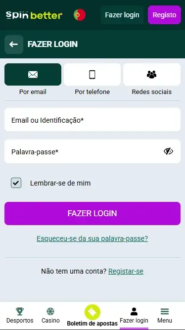 Login Spinbetter por e-mail em Portugal