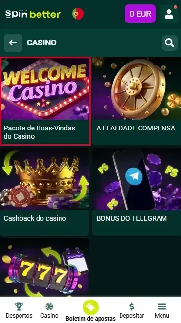 Spinbetter Portugal: Bónus de Boas-vindas do Casino