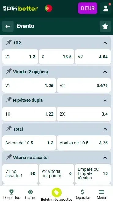 Mercados de Boxe da Spinbetter Portugal