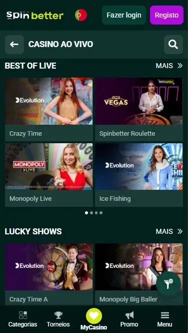 Spinbetter Portugal: Casino ao Vivo