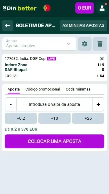Spinbetter Portugal: Boletim de apostas de críquete