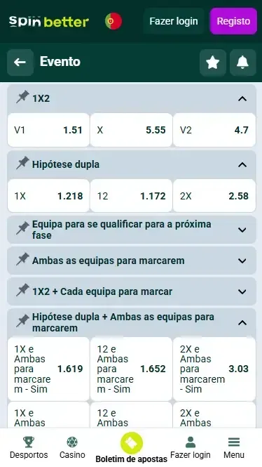 Mercados de Apostas Spinbetter