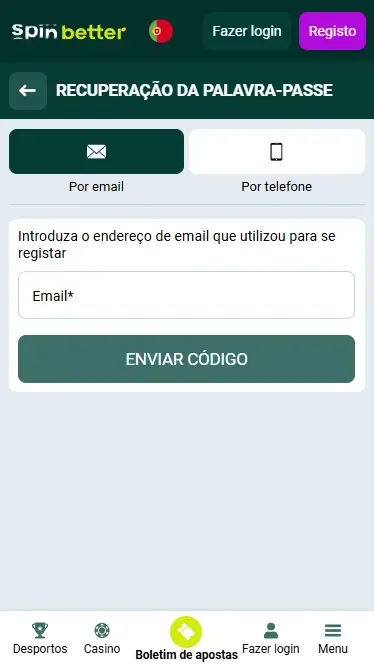 Recuperação de palavra-passe por e-mail em Portugal