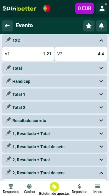 Mercados de Apostas Spinbetter Portugal
