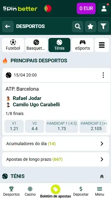 Eventos de Ténis da Spinbetter em Portugal