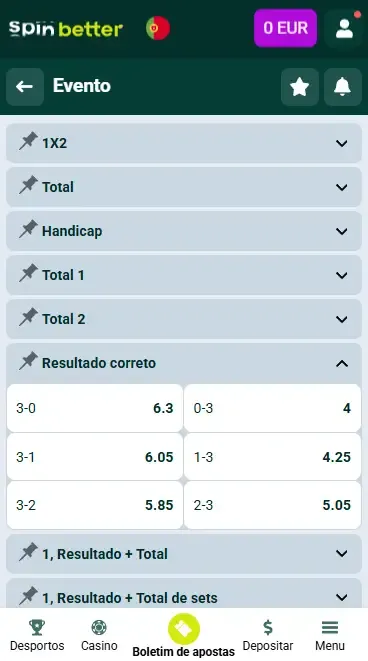 Spinbetter Portugal Resultado Exato (Voleibol)