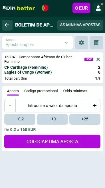 Spinbetter Portugal Boletim de Apostas de Voleibol