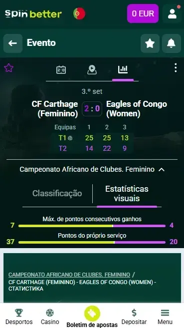 Apostas ao vivo no voleibol na Spinbetter Portugal