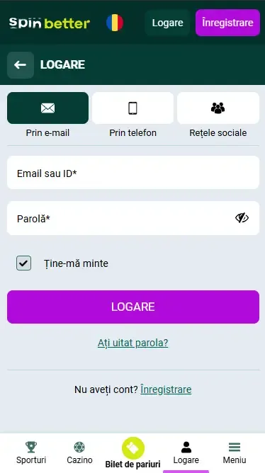 Autentificare Spinbetter România prin e-mail
