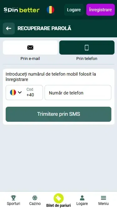 Recuperarea parolei prin număr de telefon