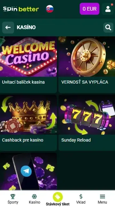 Prebiehajúce kasínové bonusy Spinbetter na Slovensku