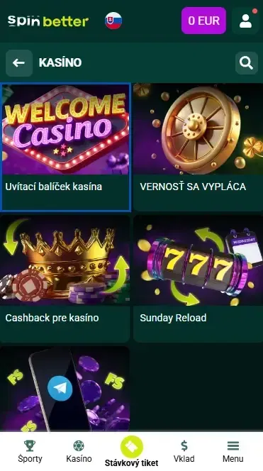 Spinbetter Slovensko: Uvítací bonus v kasíne