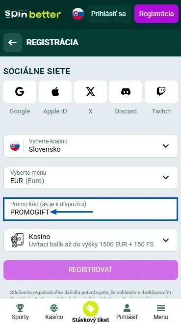 Spinbetter Slovensko promo kód