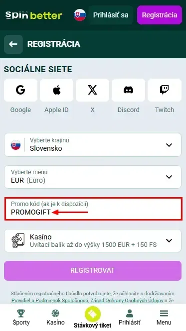 Spinbetter slovenský promo kód