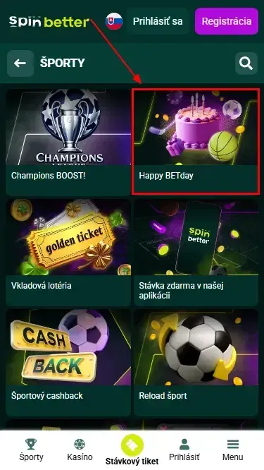 Spinbetter Slovakia narodeninový bonus