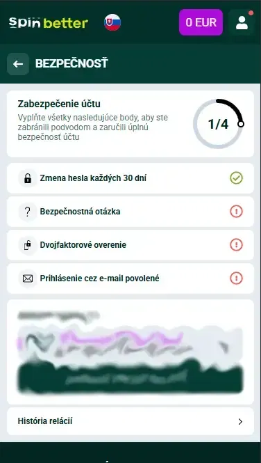 Ochrana účtu Spinbetter Slovensko
