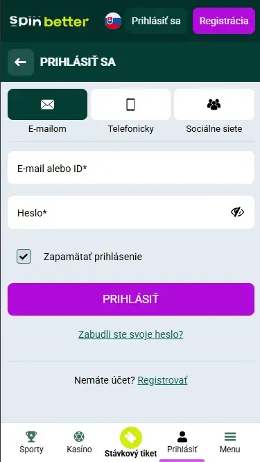 Prihlásenie do Spinbetter cez e-mail na Slovensku