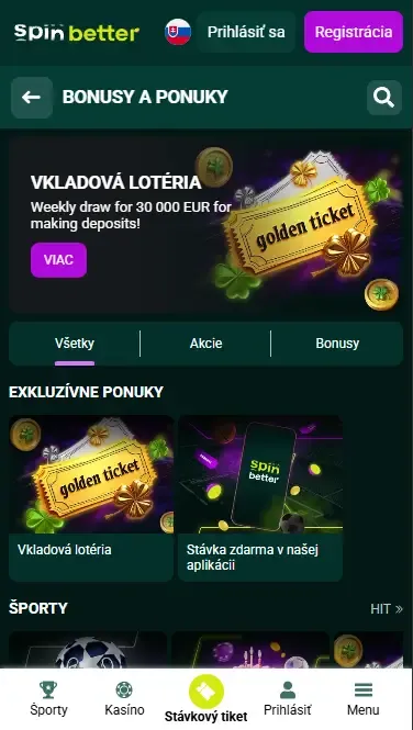 Bonusy za vklad na Spinbetter Slovensko