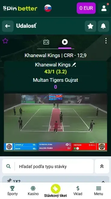 Spinbetter Slovensko Live stávkovanie na kriket