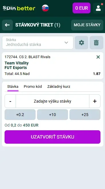 Spinbetter Slovensko: Stávkový tiket na esporty