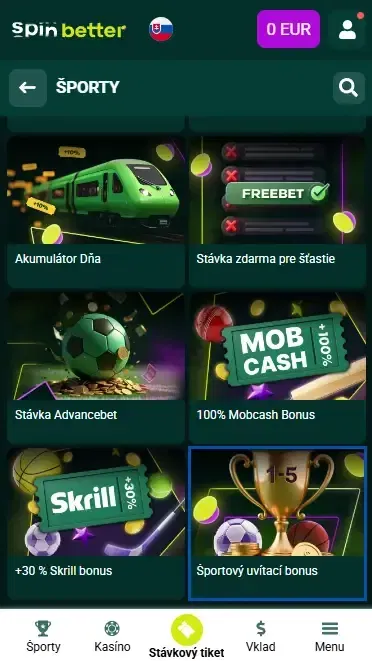 Spibetter Slovensko: Športový uvítací bonus