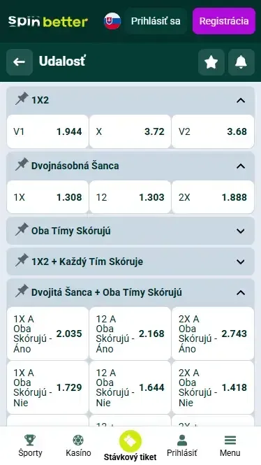 Stávkové trhy Spinbetter