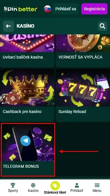 Telegramová promo akcia v Spinbetter Slovensko