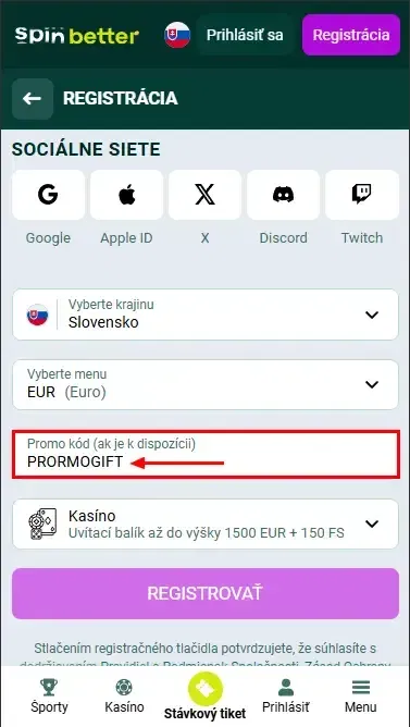Spinbetter Slovensko promo kód