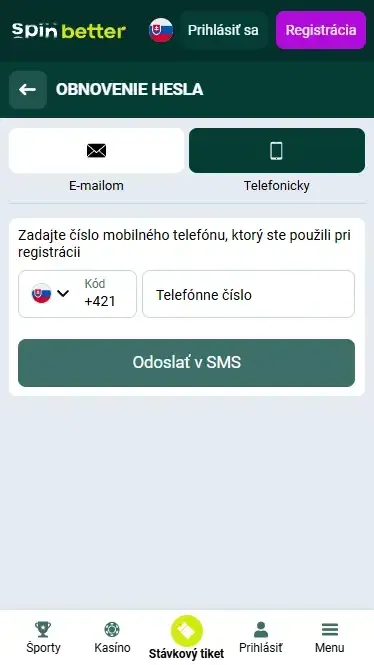 Obnovenie hesla pomocou telefónneho čísla