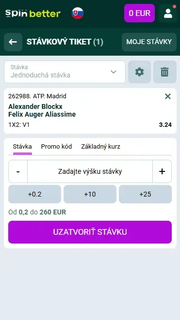 Spinbetter Slovensko – stávkový tiket
