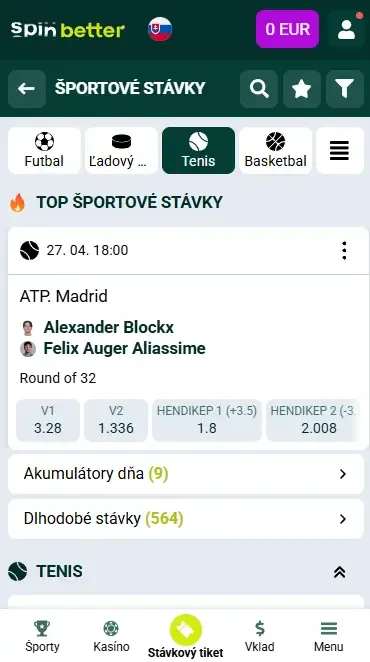 Tenisové podujatia Spinbetter Slovensko