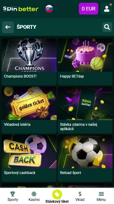 Športové bonusy Spinbetter Slovensko
