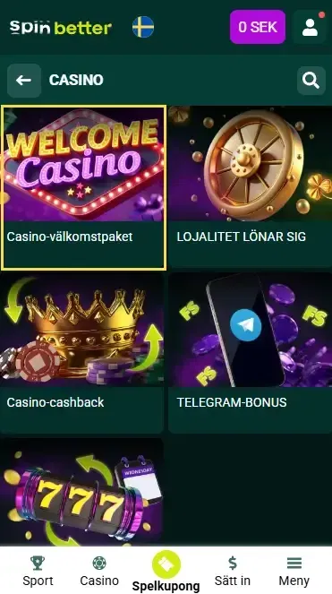 Spinbetter Sverige: Kasinovälkomstbonus