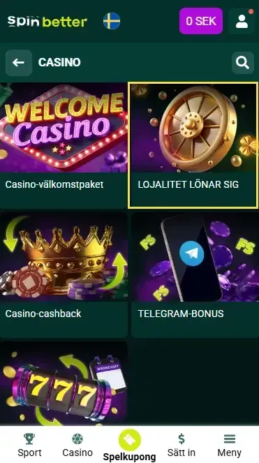 Kasinobonus hos Spinbetter