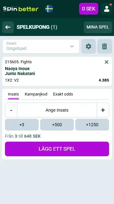 Spinbetters spelkupong för boxning