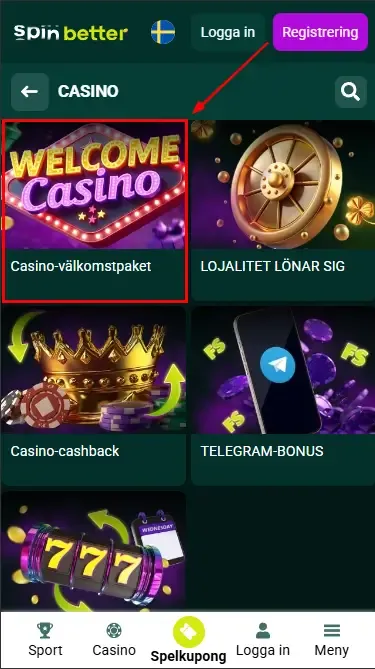Spinbetter Sweden Casinos välkomstpaket