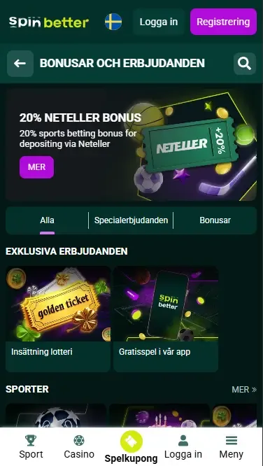 Spinbetter Sverige insättningsbonusar