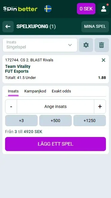 Spinbetter Sverige: Spelkupong för e-sport