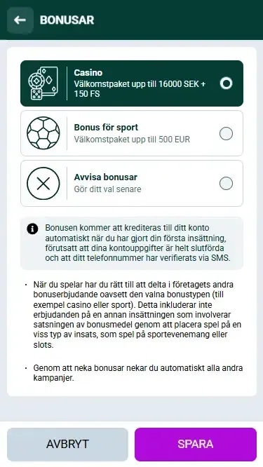 Välkomstpaket + gratissnurr