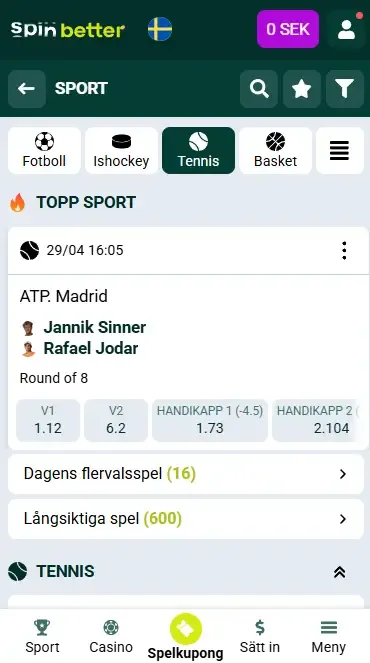 Spinbetter Sverige – Tennisevenemang
