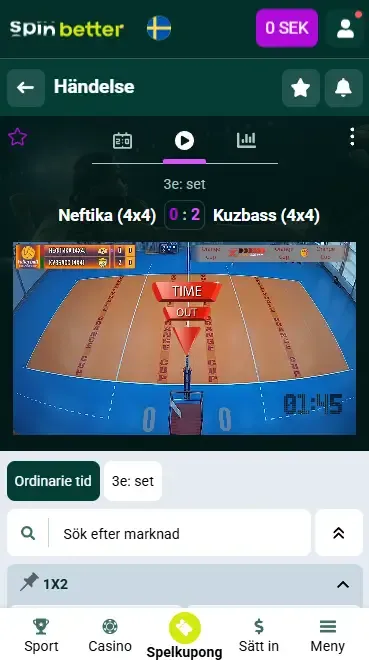 Spinbetter Sverige Volleyboll Livesändning
