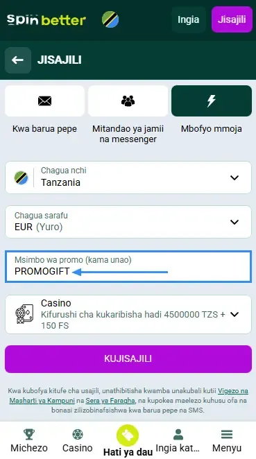 Kodi ya Promosheni ya Spinbetter Tanzania