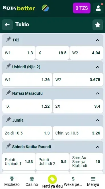 Masoko ya Ndondi ya Spinbetter Tanzania