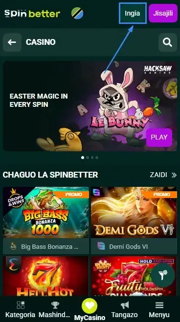 Kitufe cha Kuingia cha Spinbetter Tanzania