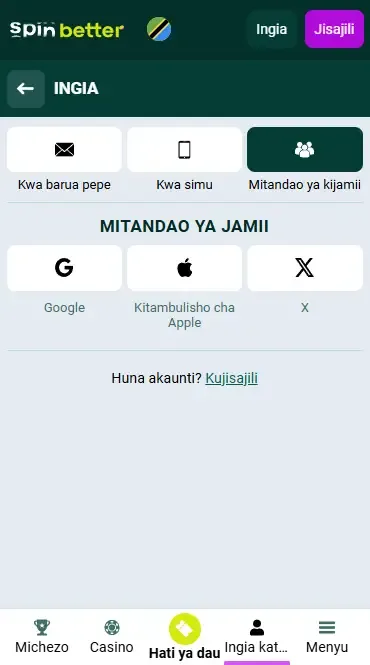 Spinbetter TZ Kuingia kupitia Mitandao ya Kijamii