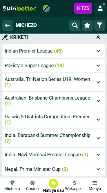 Mechi na Matukio ya Kriketi ya Spinbetter Tanzania